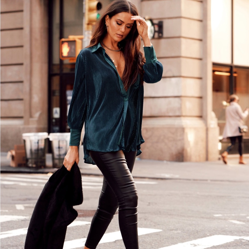 Teal button down
